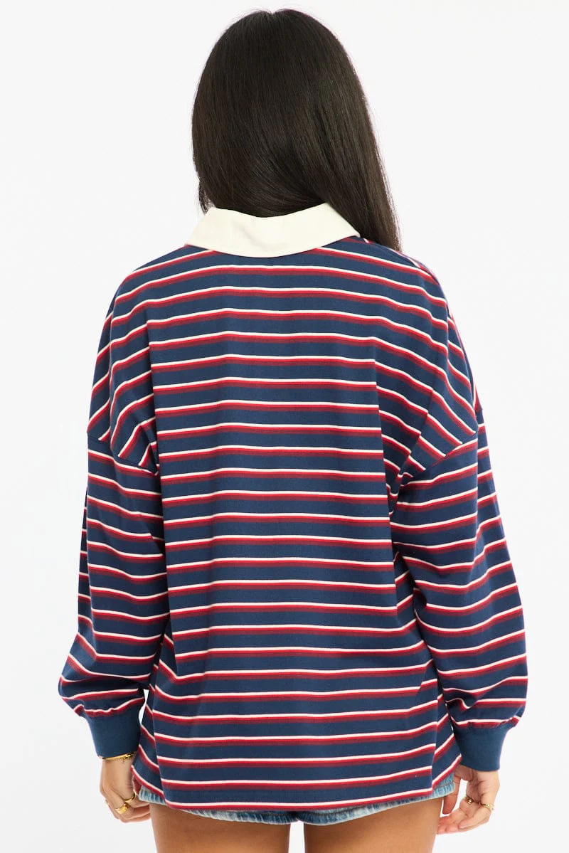 Blue Stripe Collared Top Long Sleeve - Image 4
