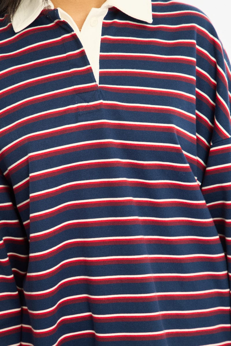 Blue Stripe Collared Top Long Sleeve - Image 5