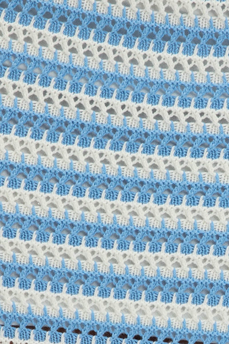 Blue Stripe Crochet Knit Skirt Elastic Waist Midi Lined - Image 6