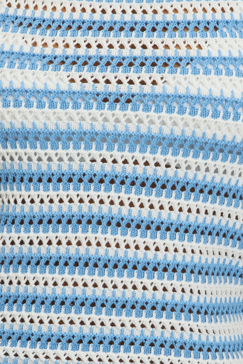 Blue Stripe Crochet Knit Vest Sleeveless - Image 6