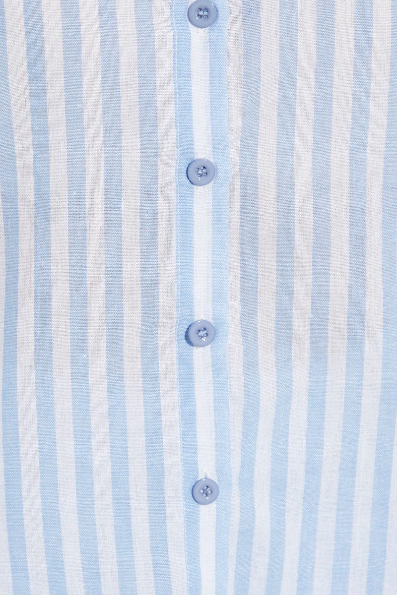 Blue Stripe Oversized Shirt Short Sleeve Collared Button Up - Image 6