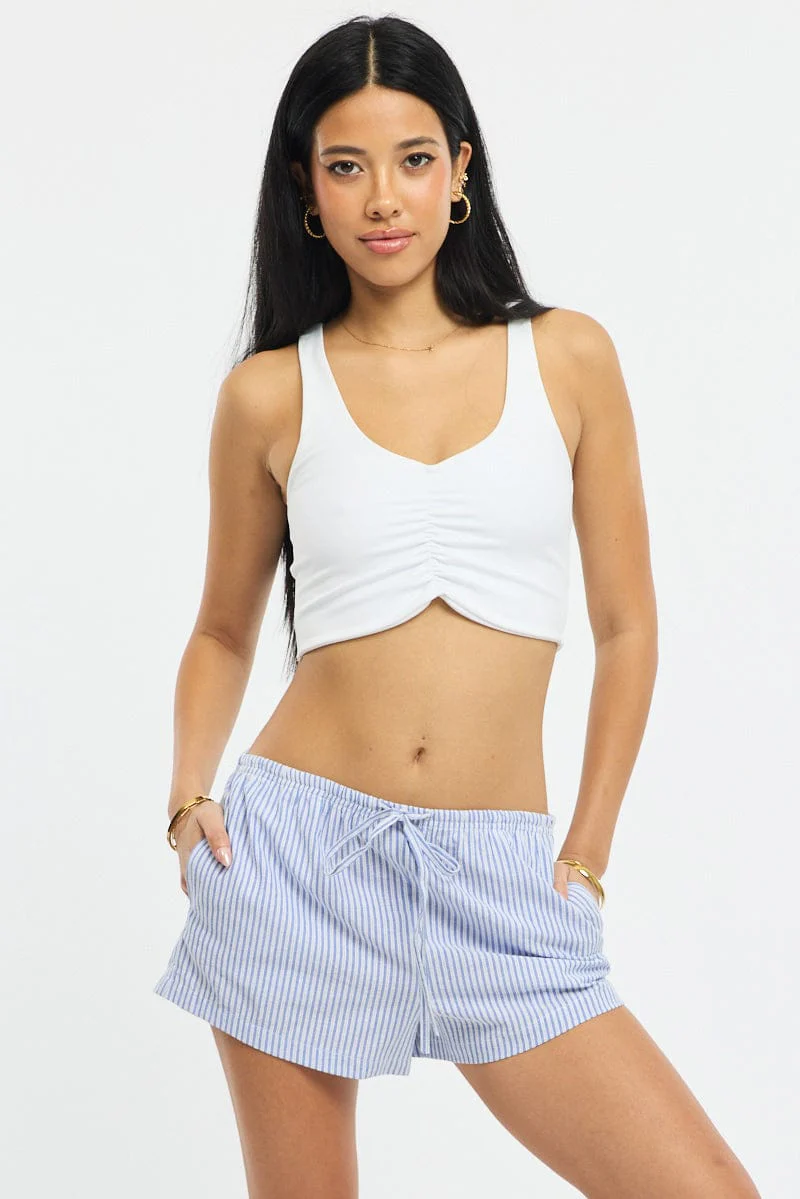 Blue Stripe Shorts Elasticated Waist - Image 3