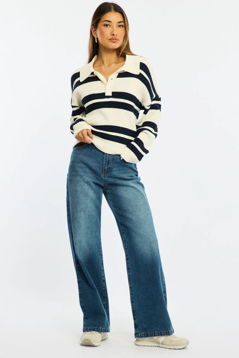 Blue Stripe Striped Knit Jumper - Image 2