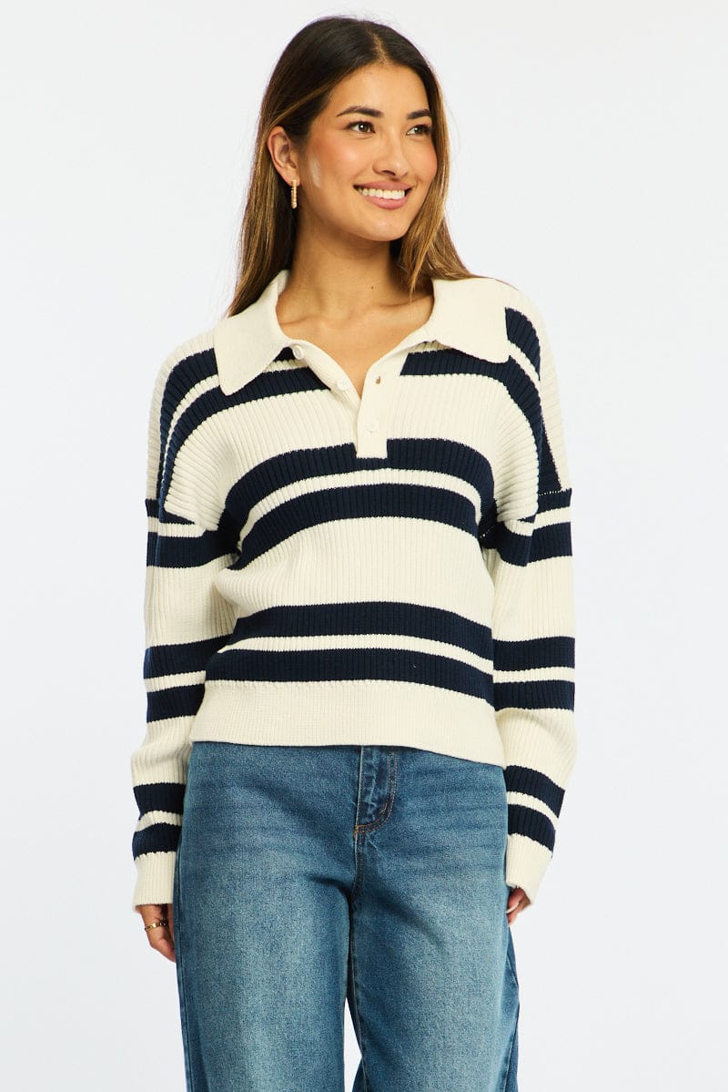 Blue Stripe Striped Knit Jumper - Image 3