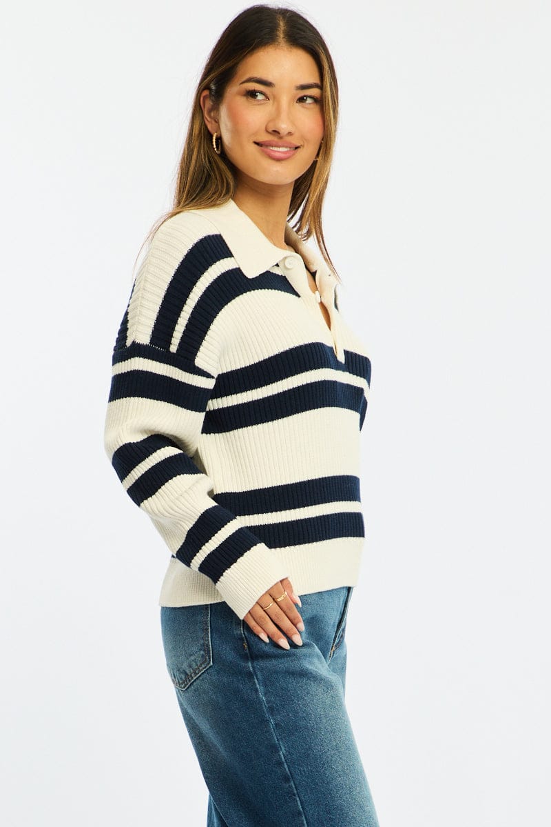 Blue Stripe Striped Knit Jumper - Image 4