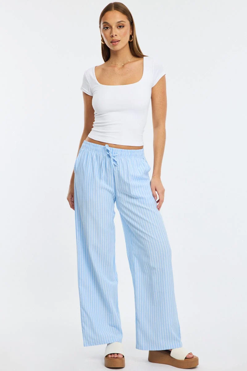 Blue Stripe Wide Leg Pants - Image 3