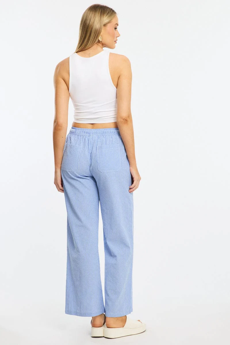 Blue Stripe Wide Leg Pants Elasticated Waist - Image 5