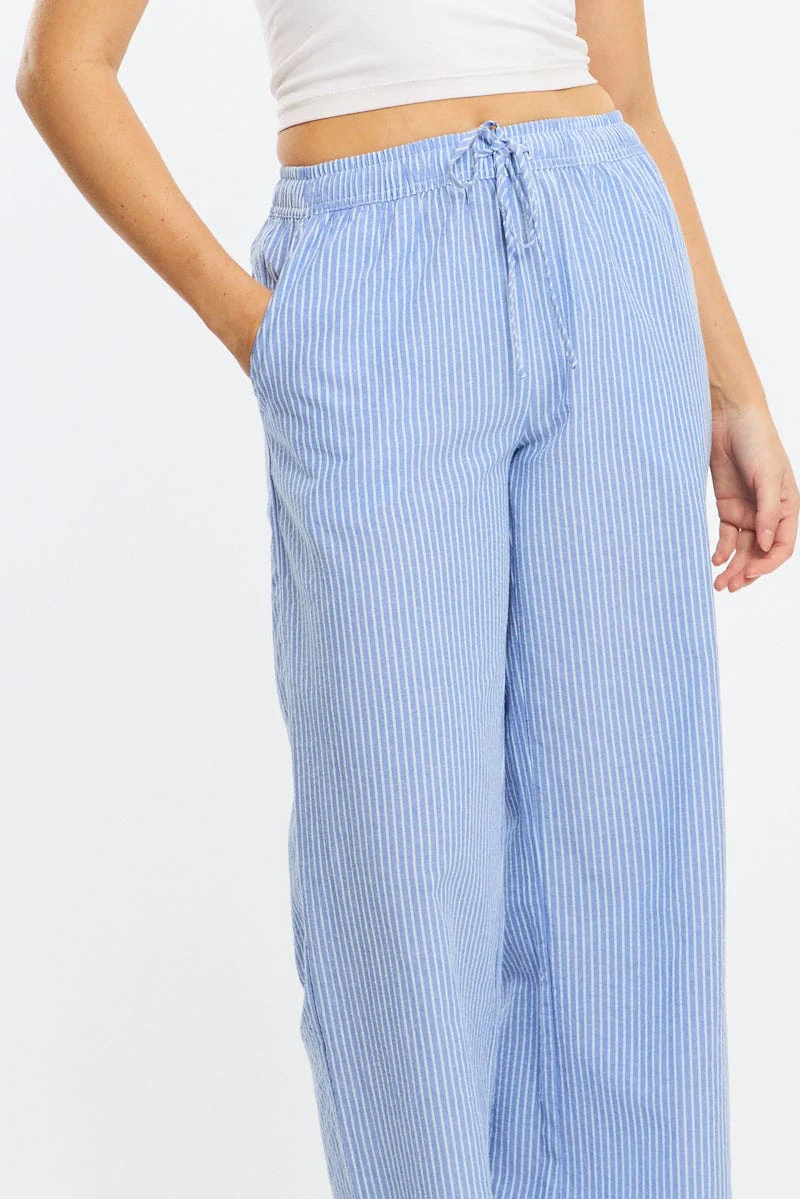 Blue Stripe Wide Leg Pants Elasticated Waist - Image 6
