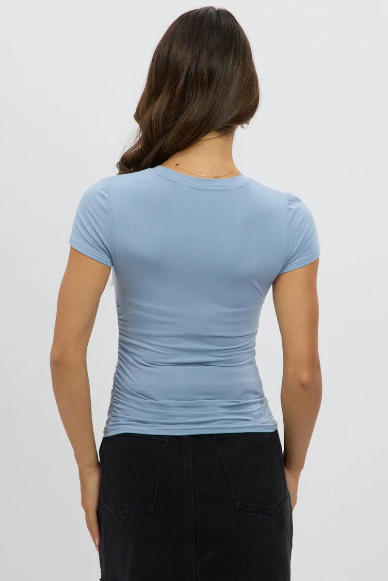 Blue T-Shirt Short Sleeve Crew Neck Modal - Image 5