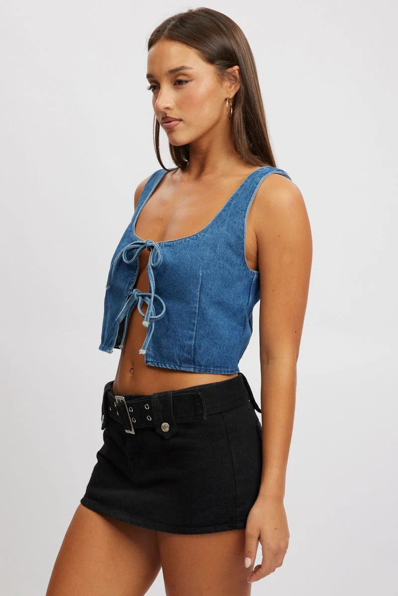 Blue Tie Front Top Sleeveless - Image 4