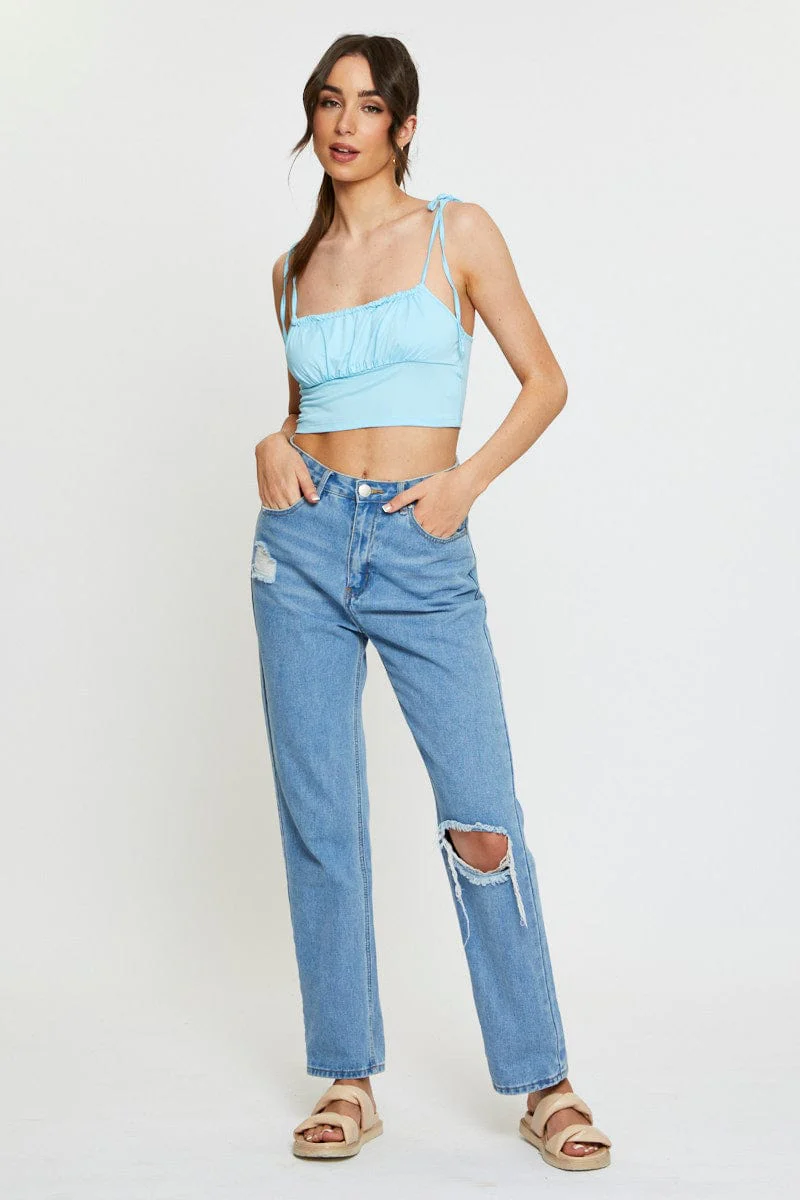 Blue Tie Shoulder Top Cami - Image 2