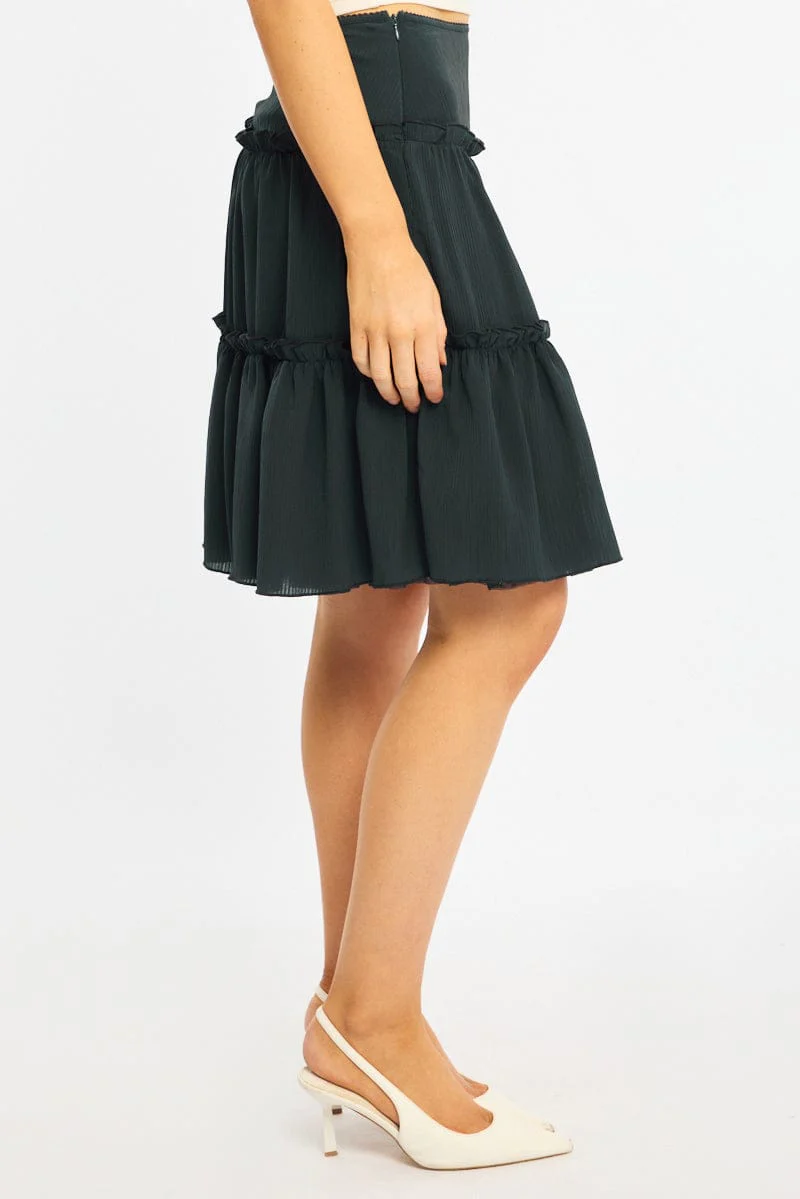 Blue Tiered Midi Skirt Mid Rise Textured - Image 3