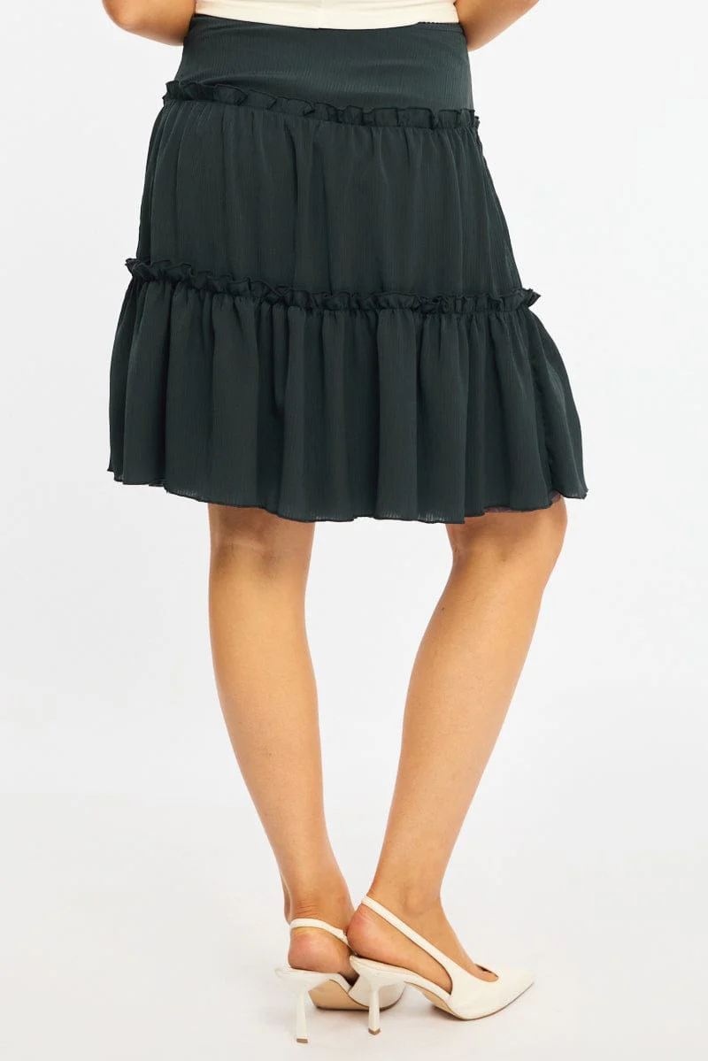 Blue Tiered Midi Skirt Mid Rise Textured - Image 4