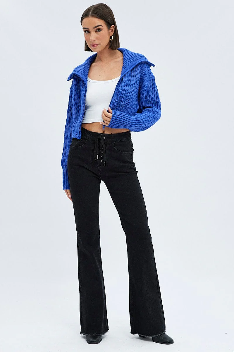 Blue Zip up Crop Cardigan - Image 2