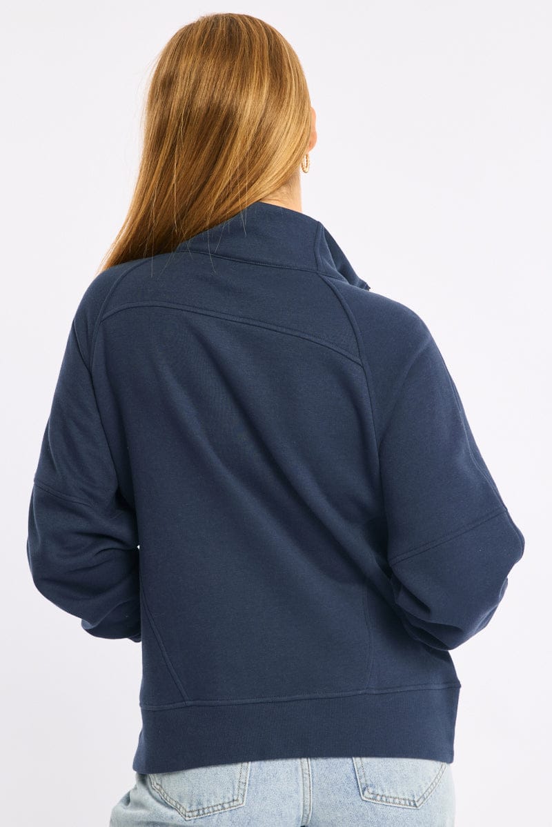 Blue Zip Up Sweater Long Sleeve - Image 4