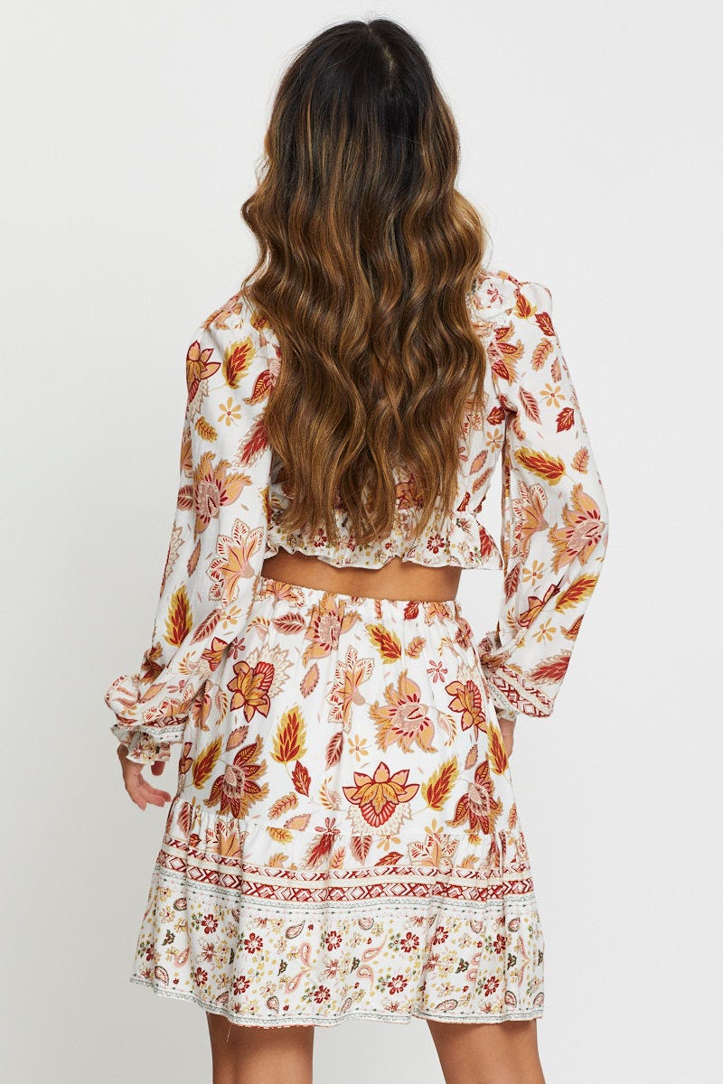 Boho Print Crop Top Long Sleeve - Image 4