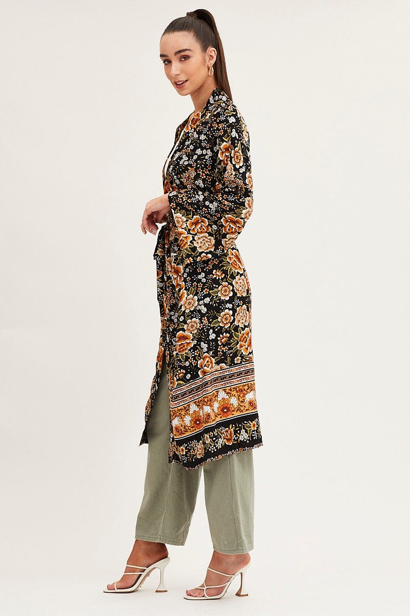 Boho Print Long Sleeve Longline Kimono - Image 4