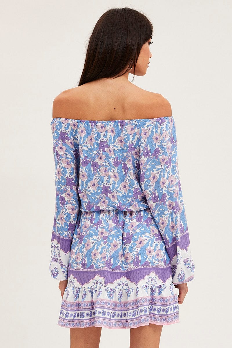Boho Print Tie Waist Dress Long Sleeve Mini - Image 5
