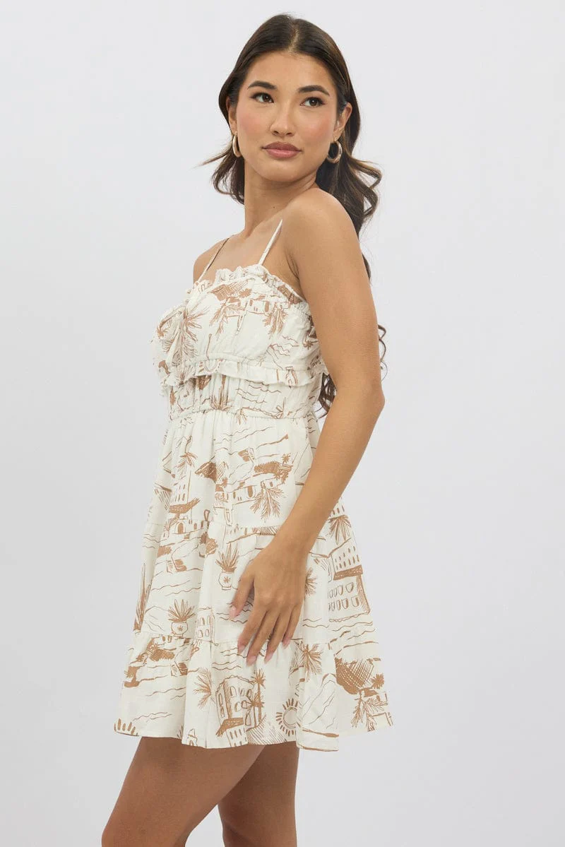 Brown Abstract Fit And Flare Dress Mini - Image 4