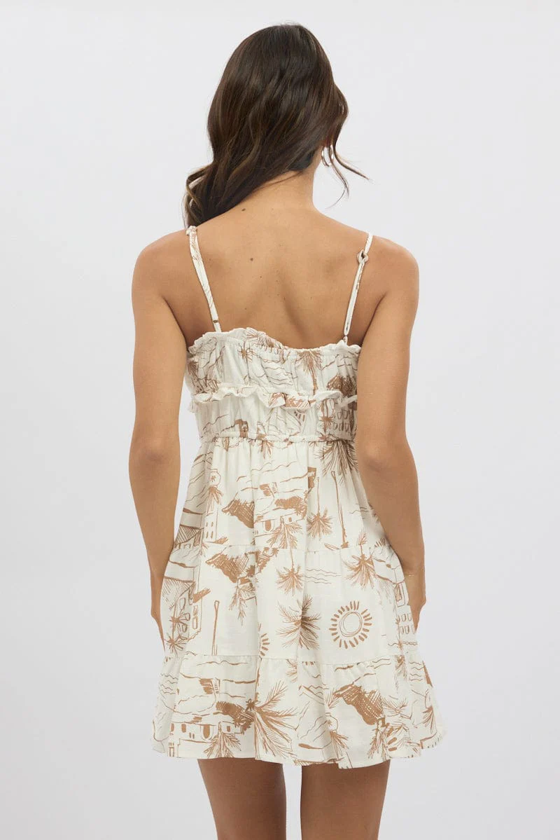 Brown Abstract Fit And Flare Dress Mini - Image 5