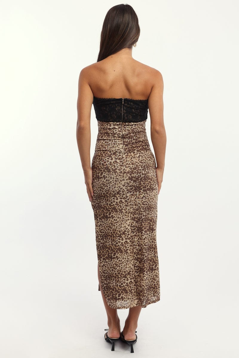 Brown Animal Print Bodycon Dress Mesh - Image 4