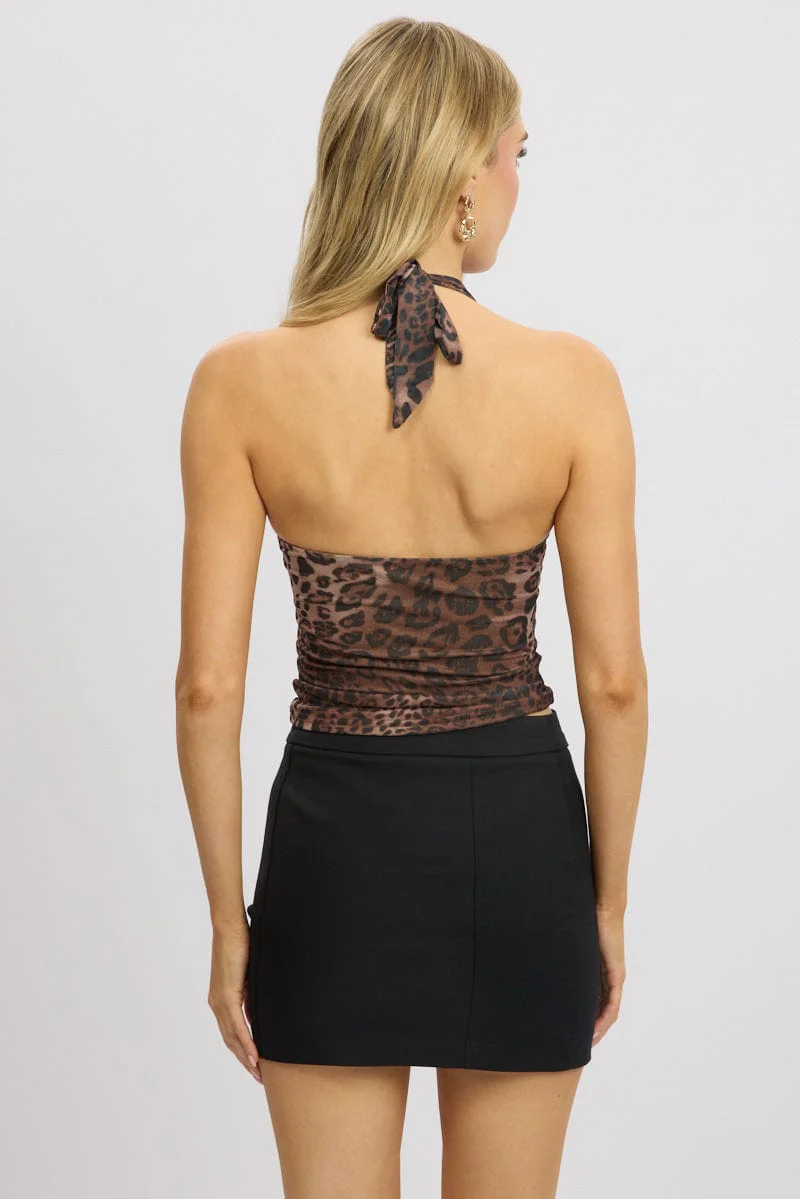 Brown Animal Print Halter Neck Top Supersoft - Image 5