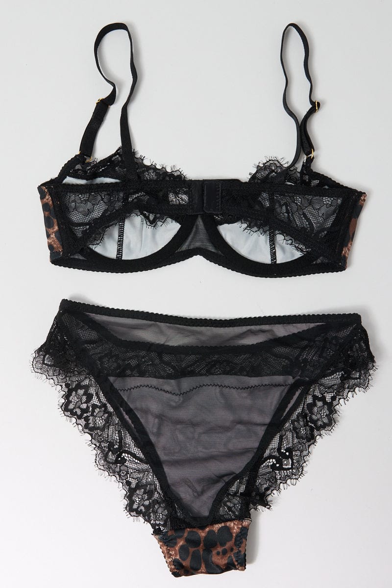 Brown Animal Print Lace Trim Lingerie Set - Image 2