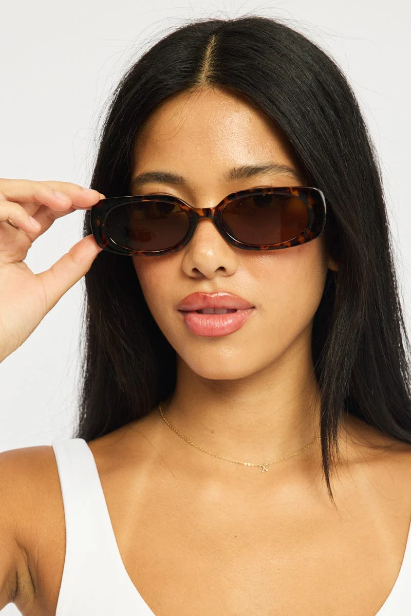 Brown Animal Print Rectangular Sunglasses - Image 2
