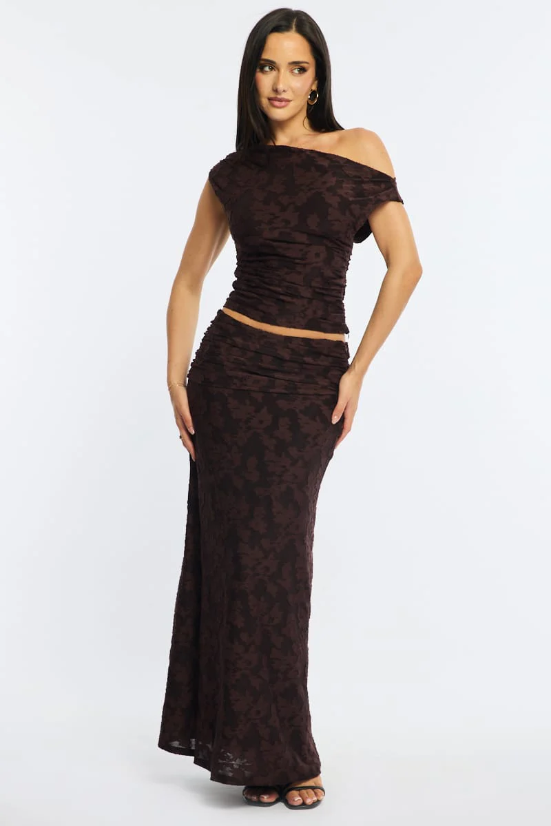 Brown Asymmetric Top Sleeveless One Shoulder Textured - Image 3