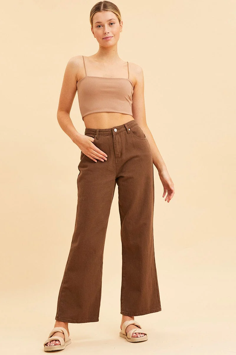 Brown Bandeau Singlet Rib Top - Image 2