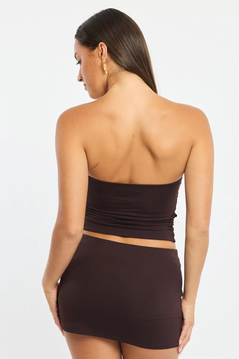 Brown Bandeau Top Sleeveless Metal Detail - Image 5