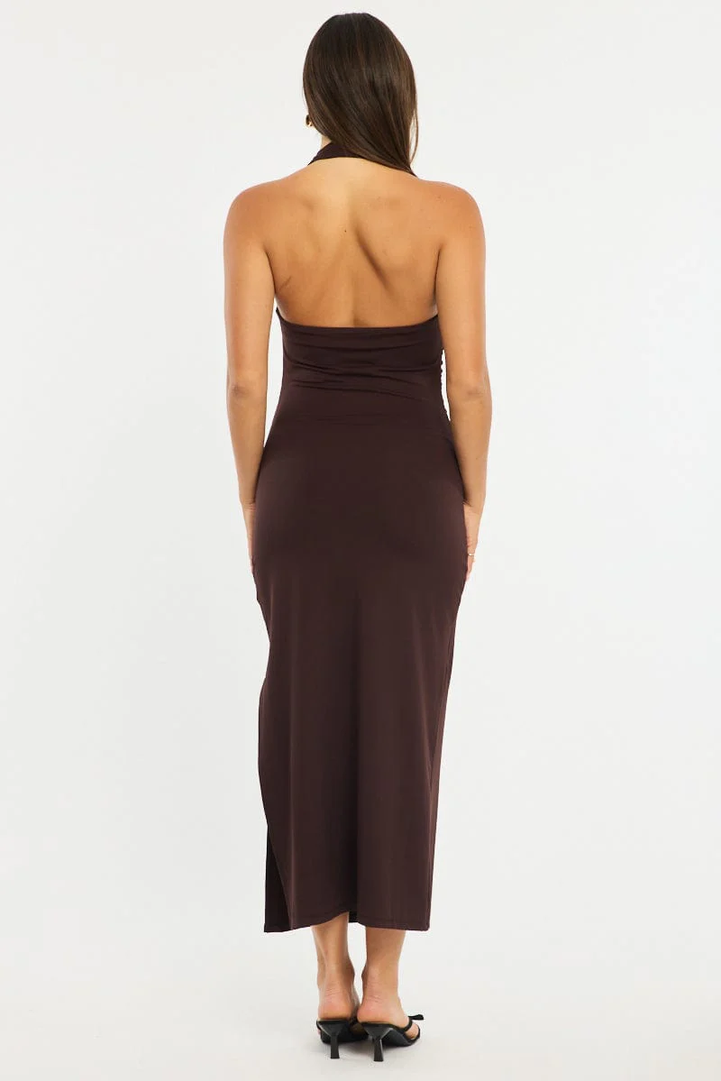 Brown Bodycon Dress Halter Neck - Image 4