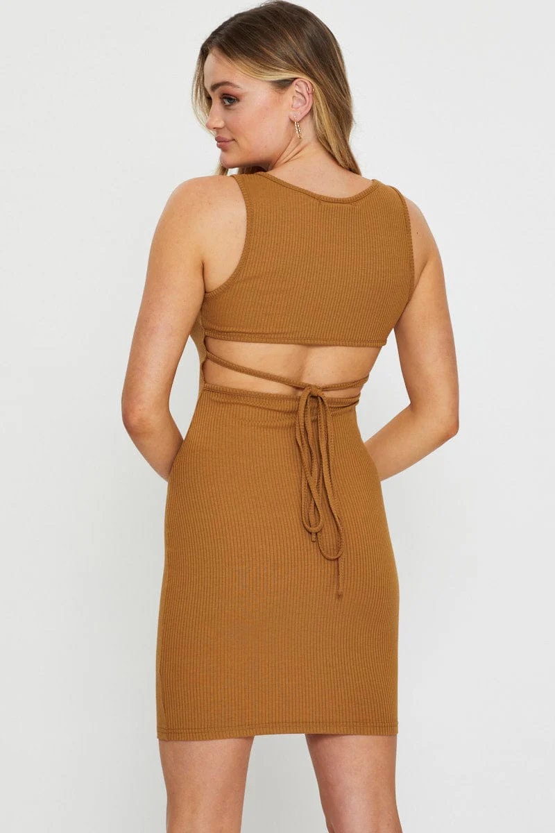 Brown Bodycon Dress Mini - Image 4