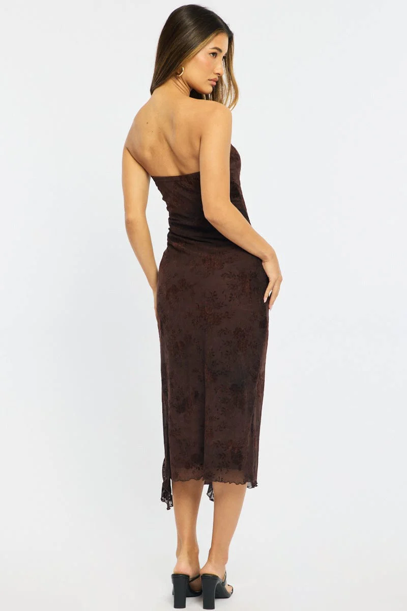 Brown Bodycon Dress Strapless Burnout - Image 5