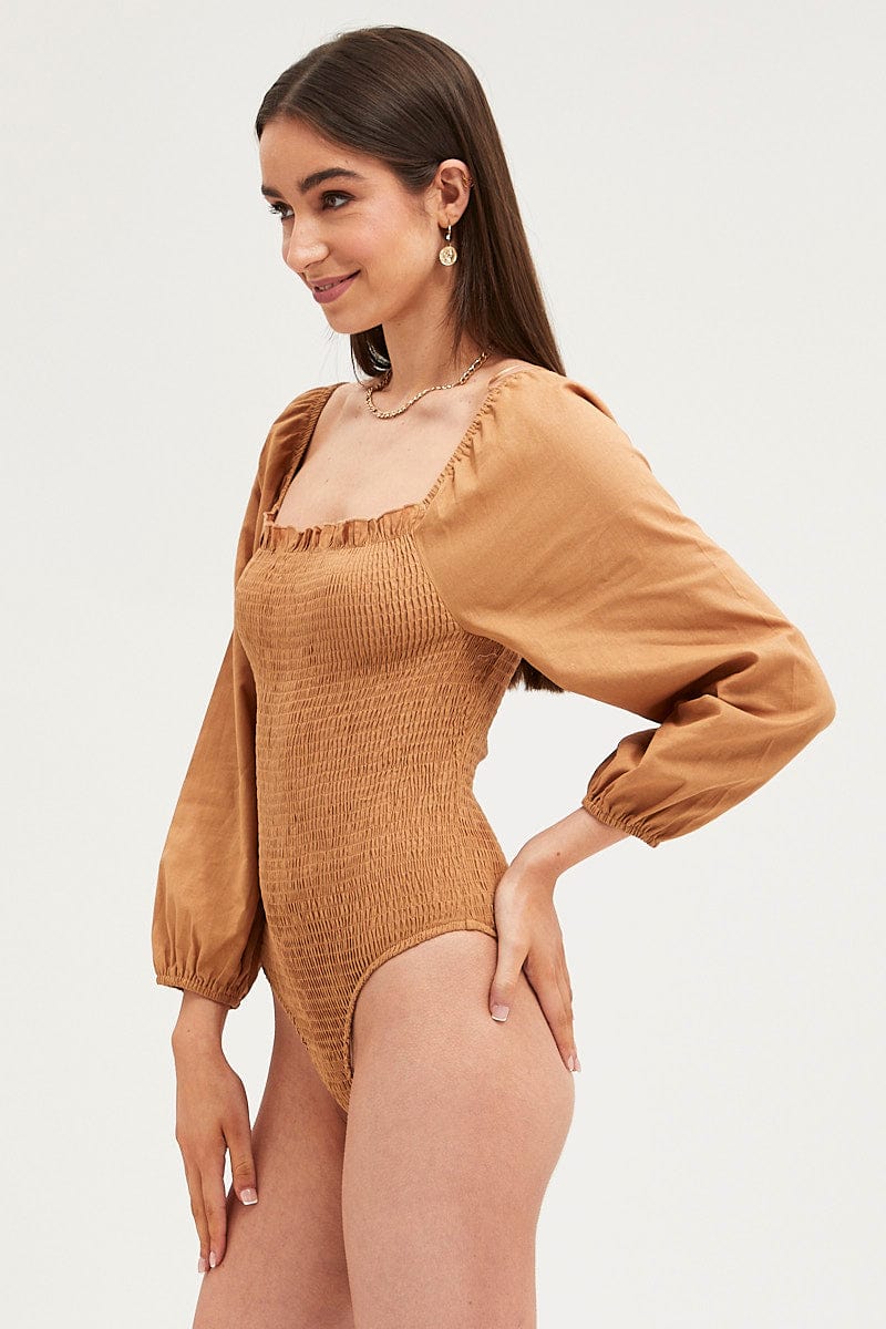 Brown Bodysuit Top Long Sleeve - Image 2