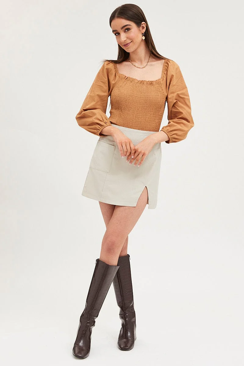 Brown Bodysuit Top Long Sleeve - Image 3