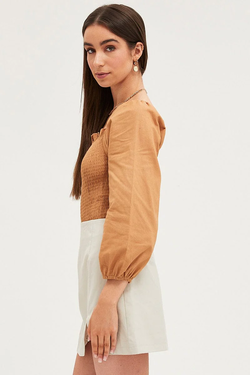 Brown Bodysuit Top Long Sleeve - Image 4