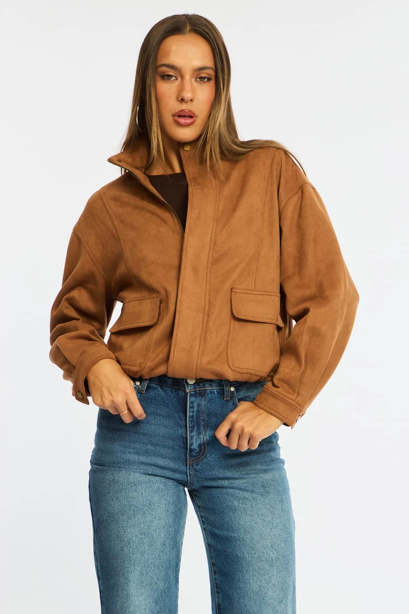 Brown Bomber Jacket Suede - Image 2