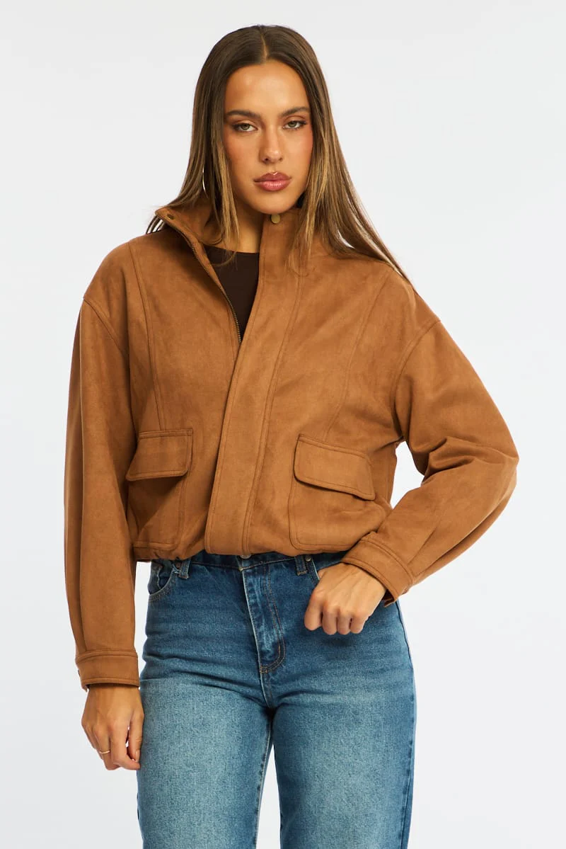 Brown Bomber Jacket Suede - Image 4