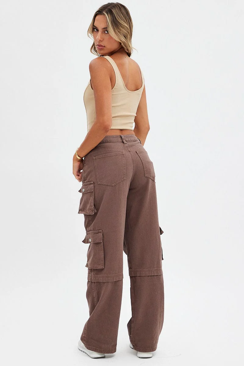 Brown Cargo Denim Jeans High Rise - Image 5