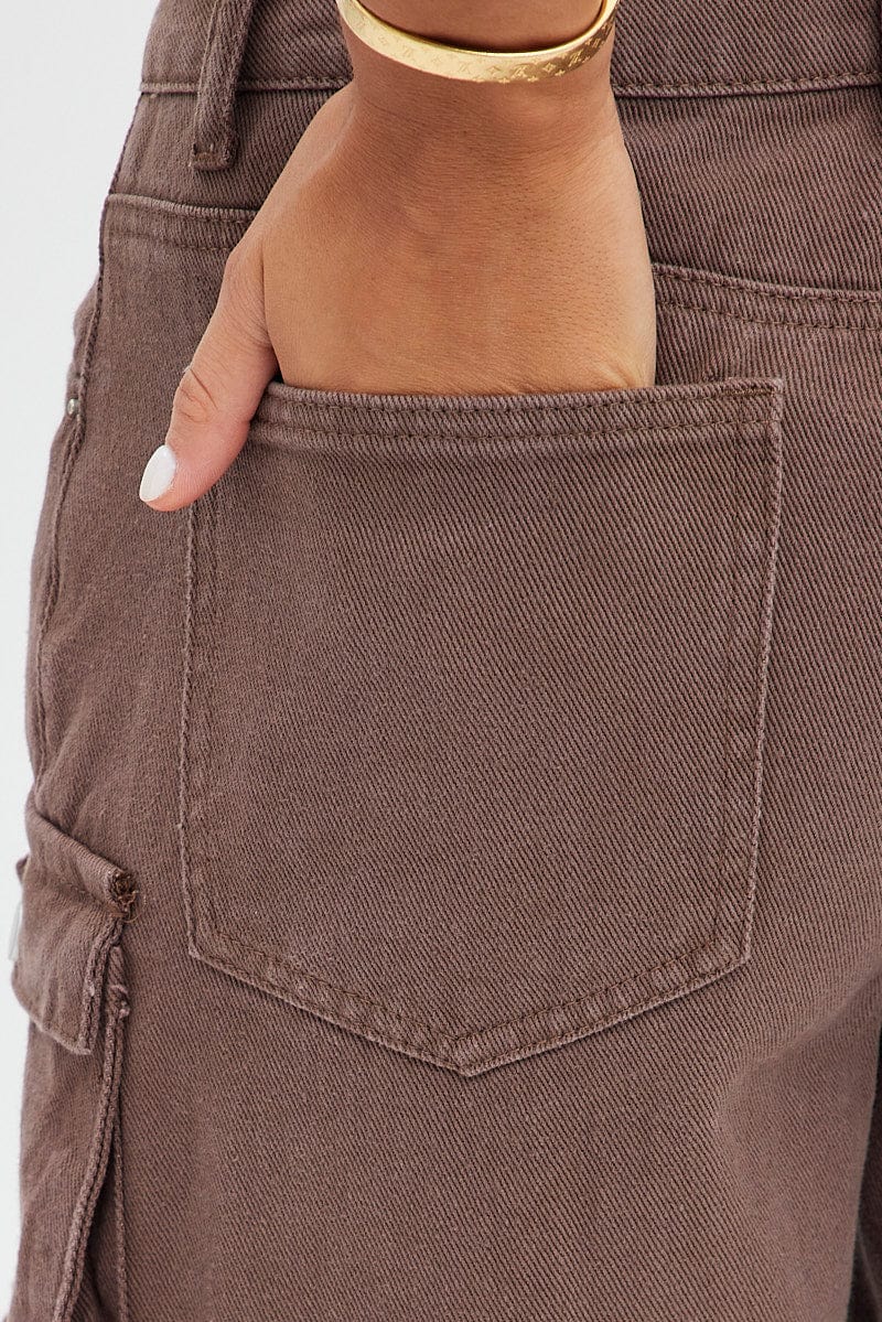 Brown Cargo Denim Jeans High Rise - Image 6