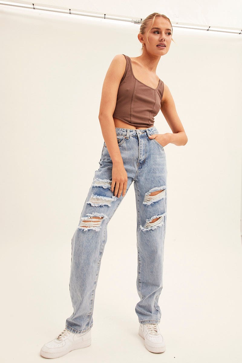 Brown Corset Crop Rib Curve Hem Tank - Image 2
