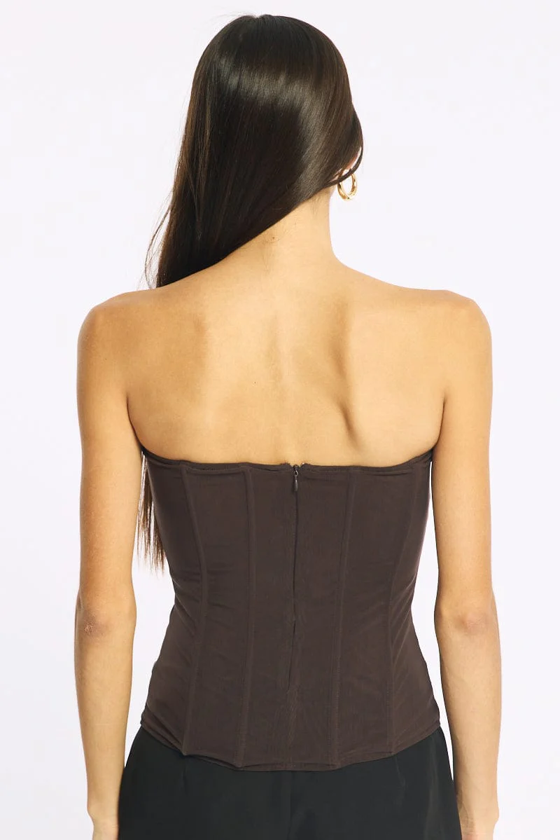 Brown Corset Top Sleeveless - Image 4