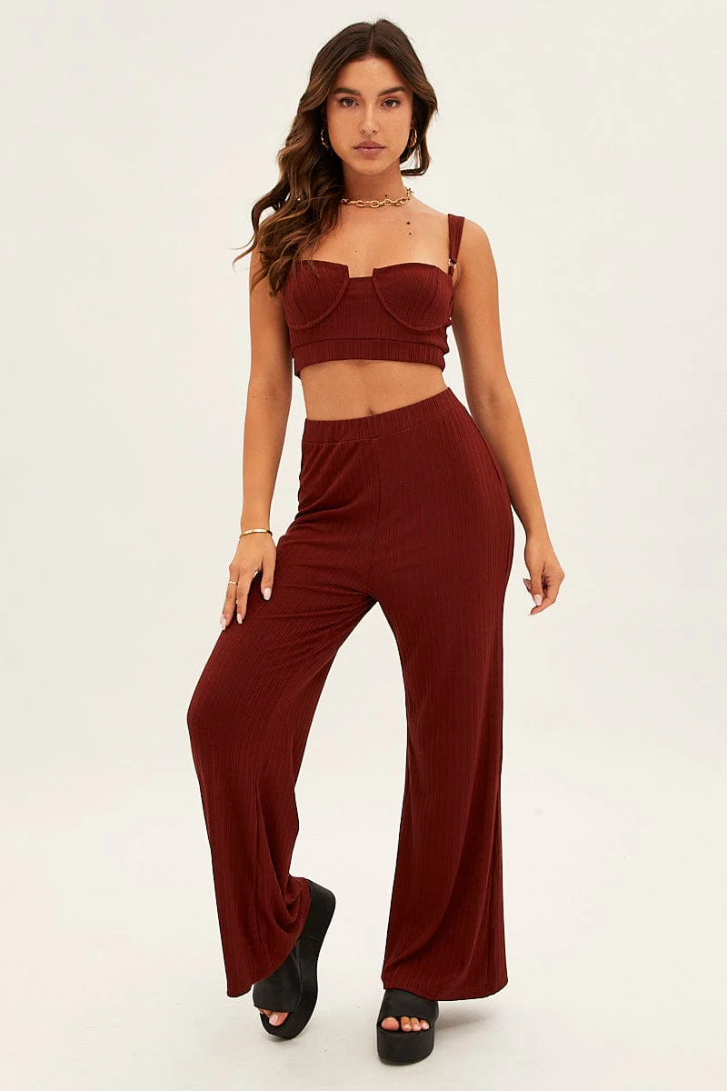Brown Crop Bralette Loungewear Set - Image 3