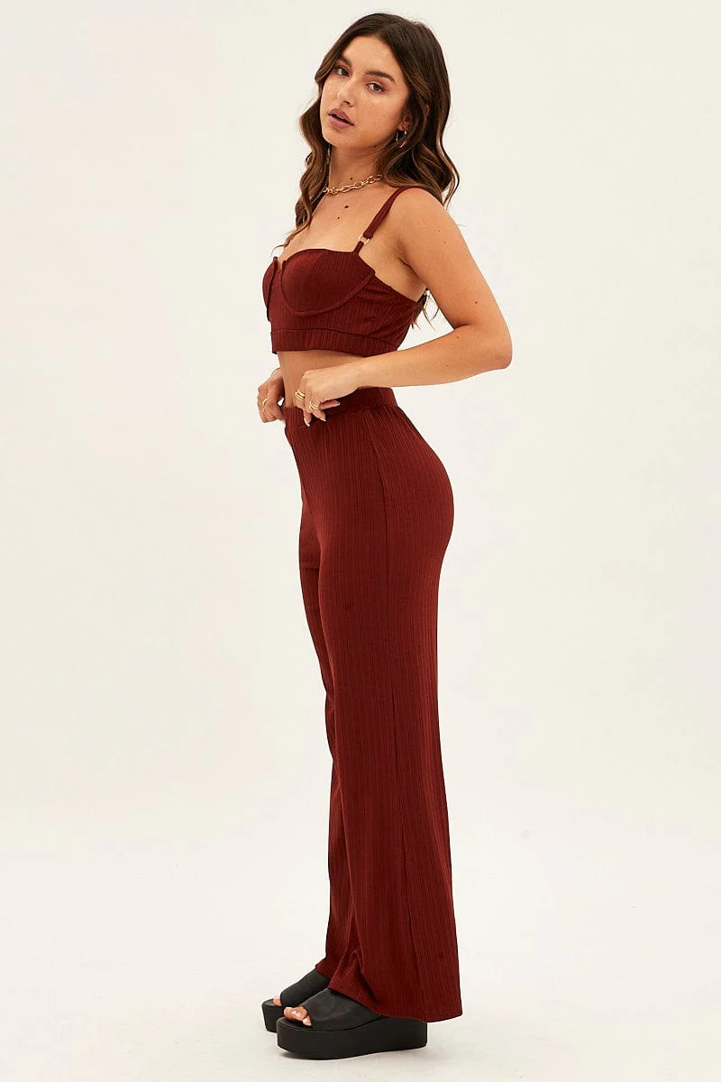 Brown Crop Bralette Loungewear Set - Image 4