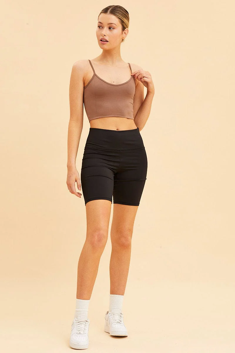 Brown Crop Cami Top Smooth Scoop Neck Sleeveless - Image 2