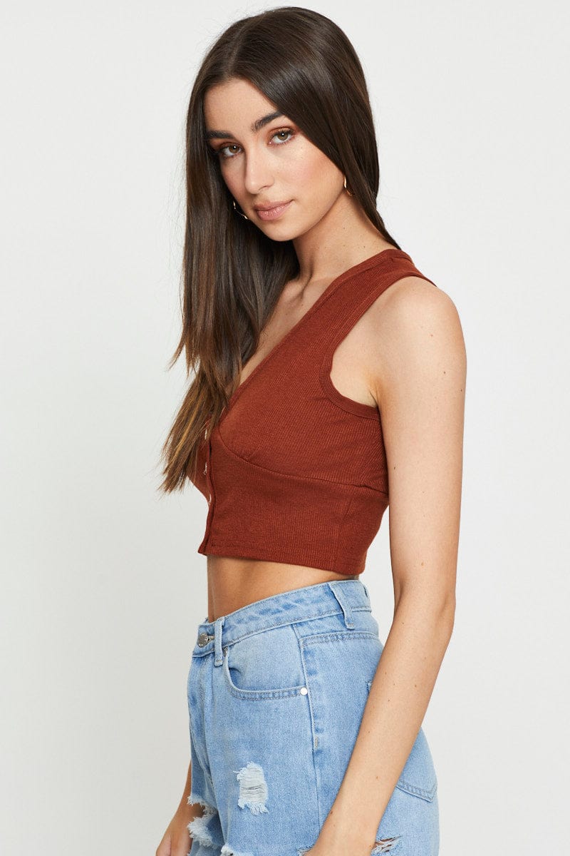 Brown Crop Top Sleeveless - Image 4