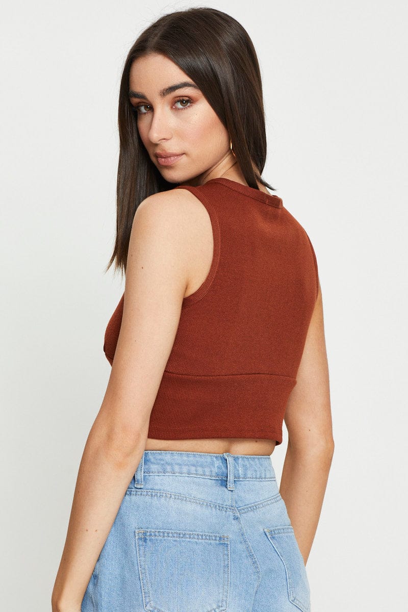 Brown Crop Top Sleeveless - Image 5