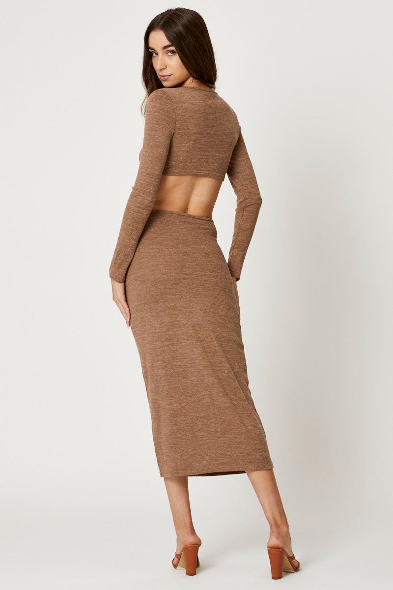 Brown Cut Out Midi Dress - Image 4