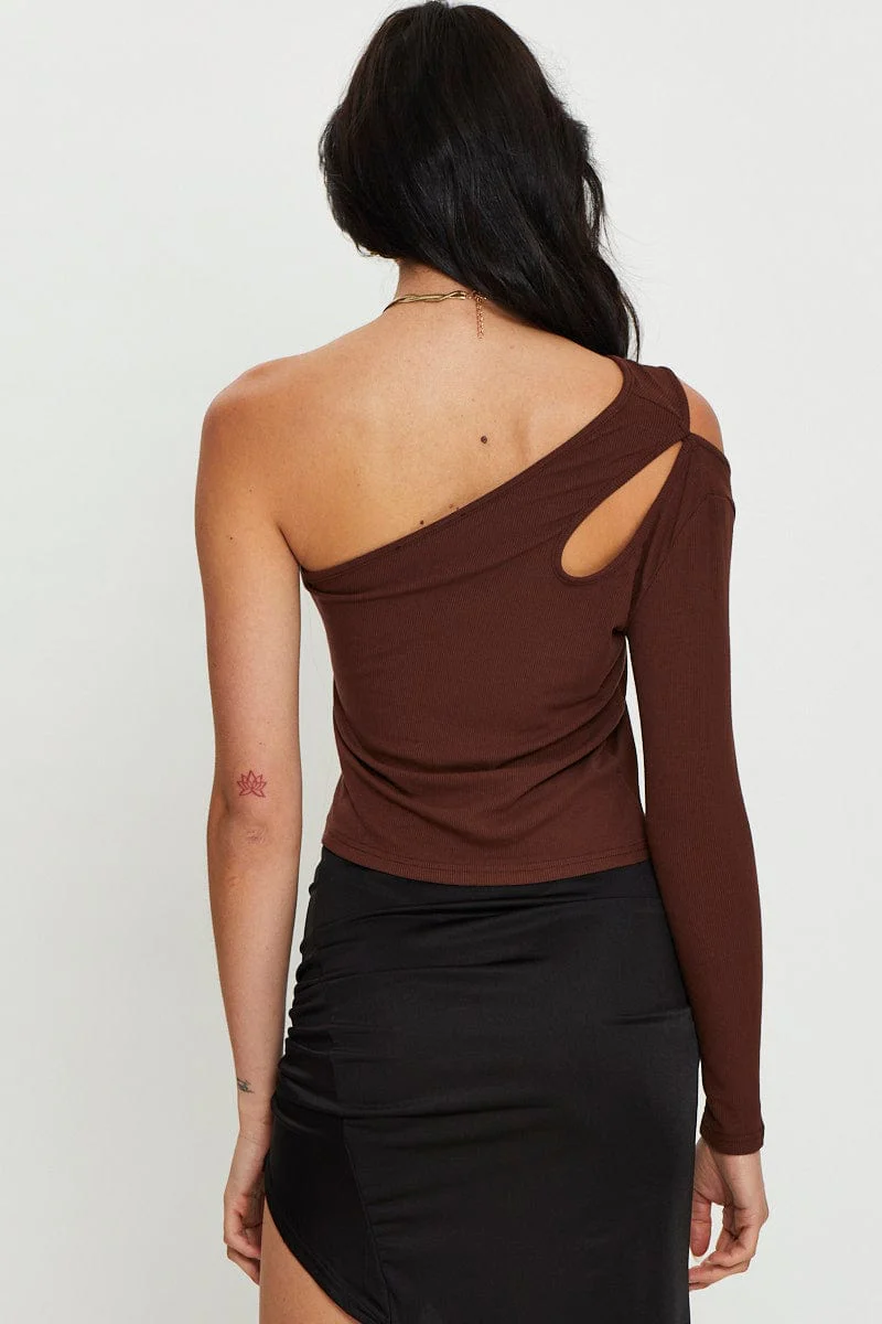 Brown Cut Out Top Long Sleeve - Image 4